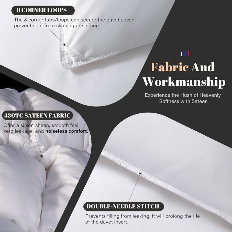 DOWNSTORIA Feather Down Comforter Full Size Duvet Insert, Light Weight True Baffle-Box Noiseless Bedding Comforters, Soft Hotel Collection Bed Comforter, Medium Warmth - White, 82 X 86 in. - Image 5